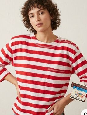 VINTAGE Red and White Striped Long Sleeve Women's Tee Size M NWT.